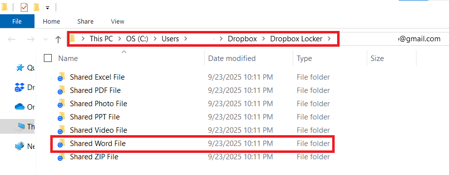 Select the folder containing your Word file you want to share Dropbox Locker Folder Lock