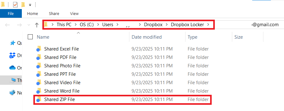 Select the folder containing your ZIP file you want to share Dropbox Locker Folder Lock