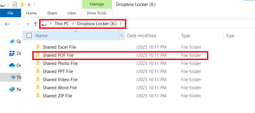 A screenshot of folder containing PDF file will be shared through Dropbox Lokcer of Folder lock