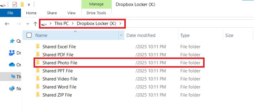 Share Photo File Folder in Dropbox locker