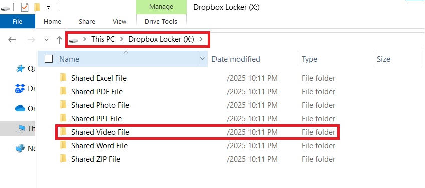 Share Video File Folder in Dropbox locker