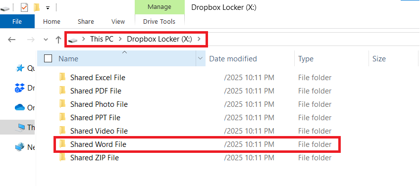 Share Word File Folder in Dropbox locker