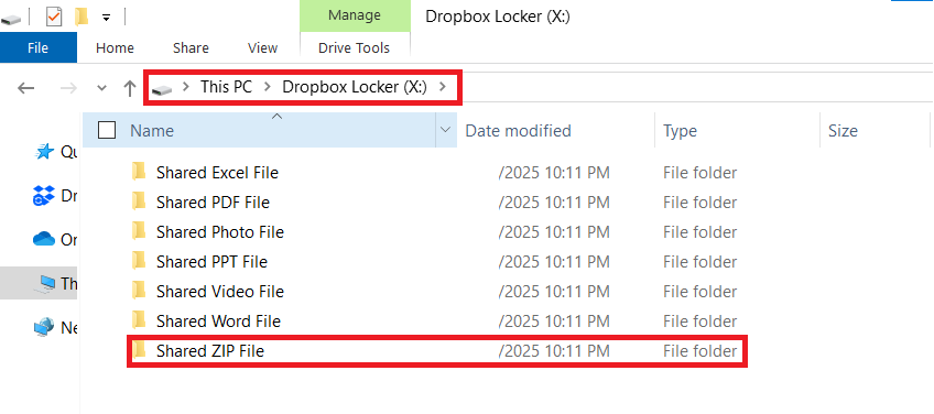 Share ZIP File Folder in Dropbox locker
