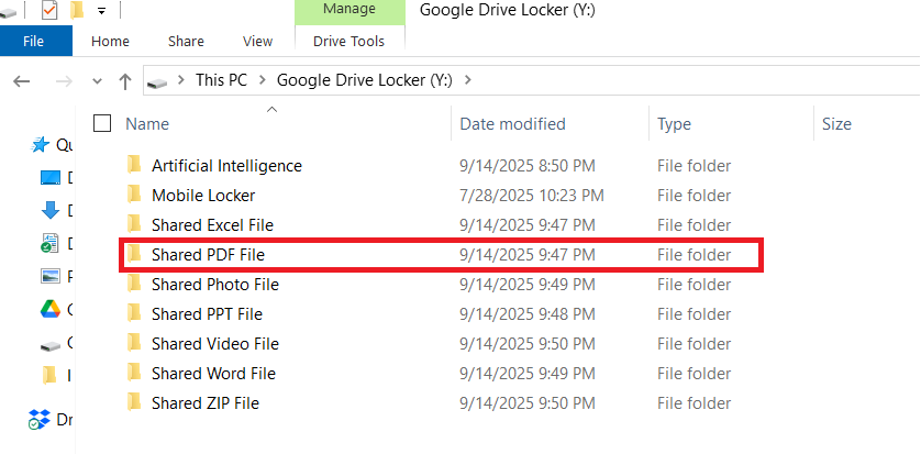 Shared Folder containing PDF File in Google drive Locker of Folder Lock