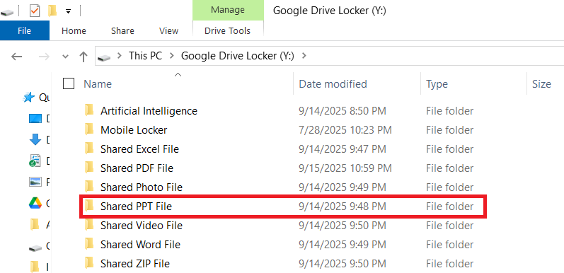 Shared Folder containing PPT File in Google drive Locker of Folder Lock