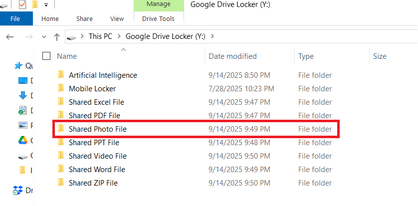 Shared Folder containing Photo File in Google drive Locker of Folder Lock