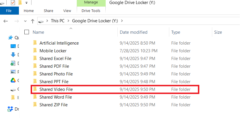 Shared Folder containing Video File in Google drive Locker of Folder Lock