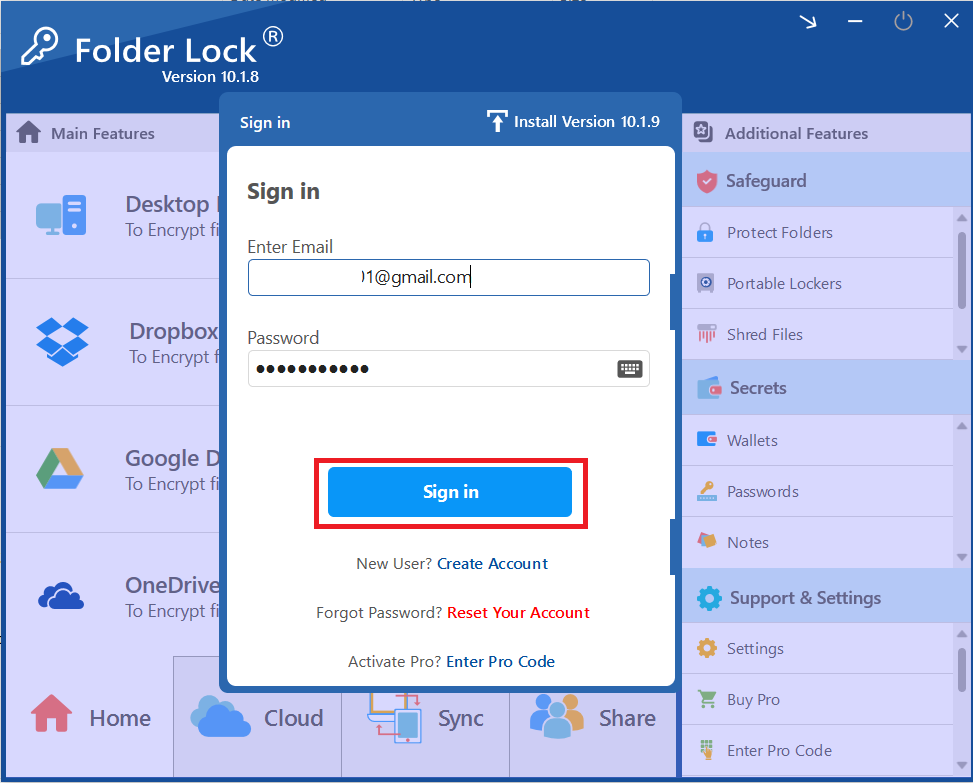 Sign in Folder Lock