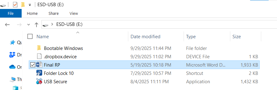 Unlocked MS Word File in USB Drive USB Secure
