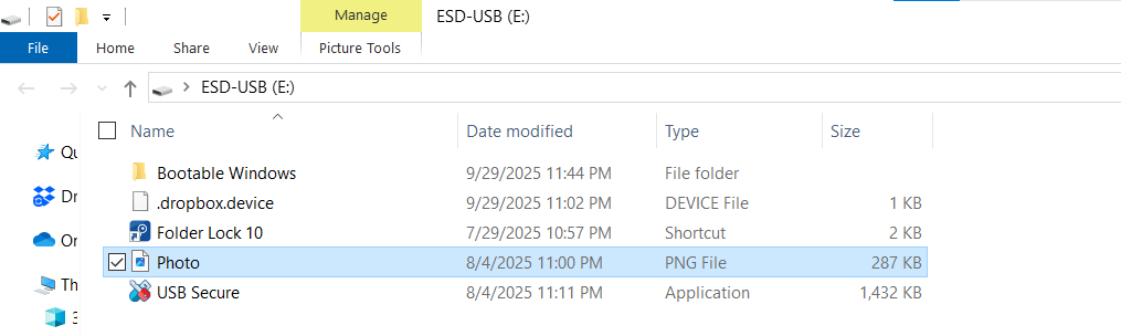 Unlocked Photo in USB Drive USB Secure