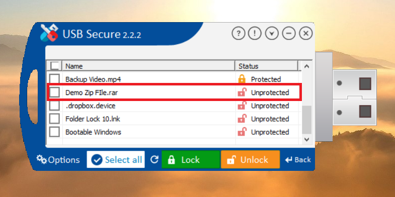 Unlocked ZIP File in USB Drive Usb Secure