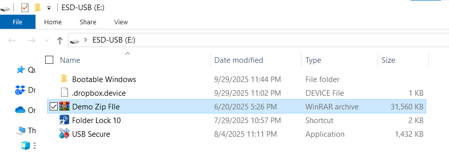Unlocked ZIP in USB Drive USB Secure