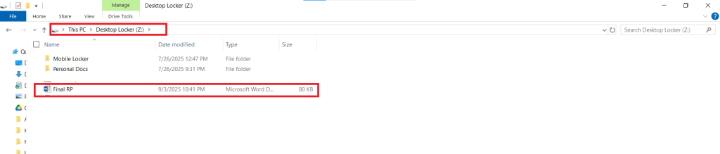 A screenshot of Word Documnet Moved in Desktop Locker