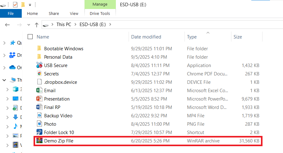 ZIP File Moved in Pendrive to lock USB Secure