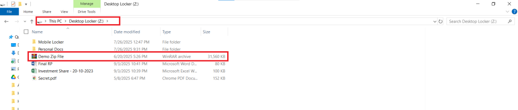 ZIP File in Desktop Locker Windows File Explorer