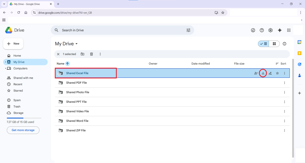 Click Download Shared Excel File Download the file to your computer