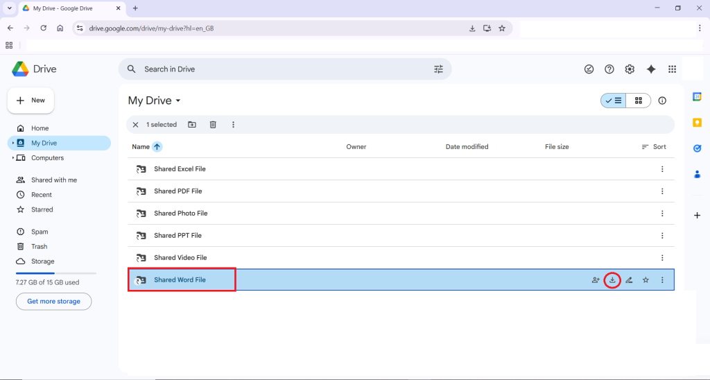 Click Download Shared Word File Download the file to your computer