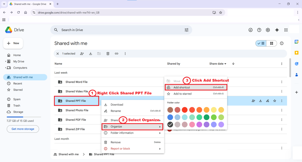 Create a shortcut shared PPT File folder inFolder Lock
