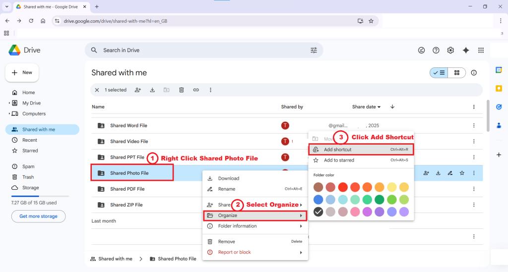Create a shortcut shared Photo File folder inFolder Lock