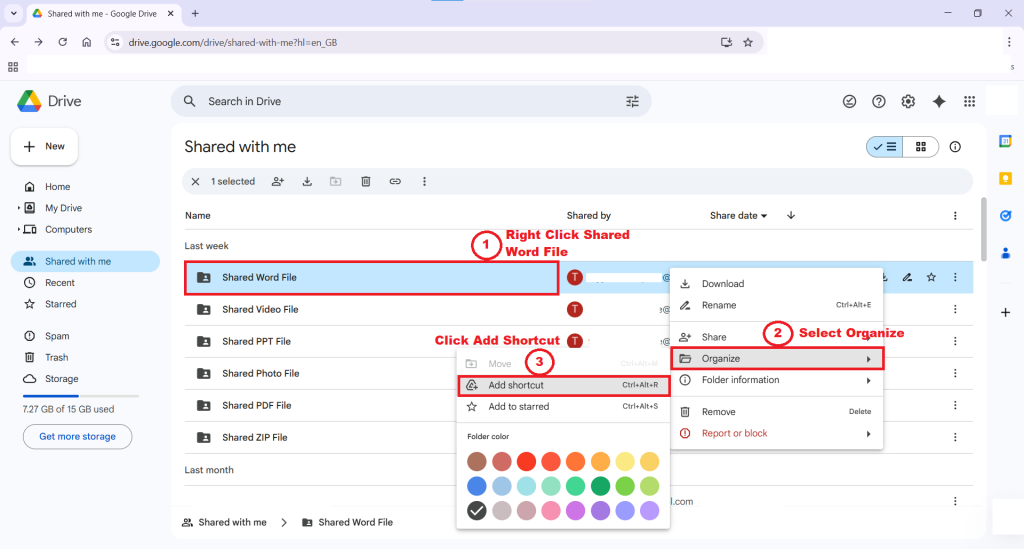 Create a shortcut shared Word File folder in Folder Lock