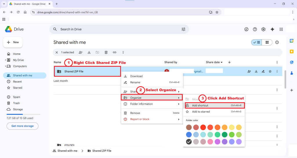 Create a shortcut shared ZIP File folder in Folder Lock