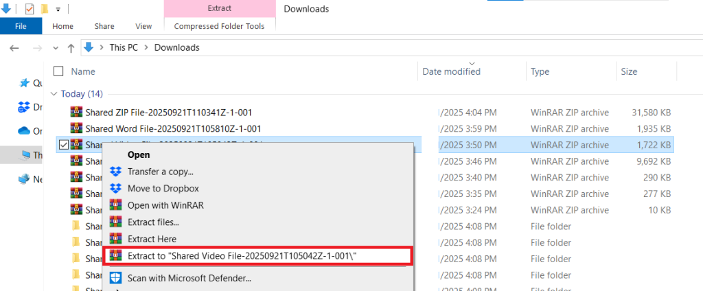 Extract Shared Video File