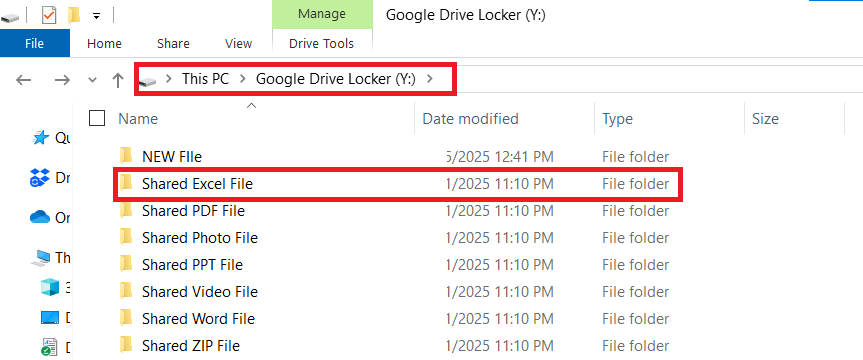 Shared Excel File Folder in Google Drive Locker