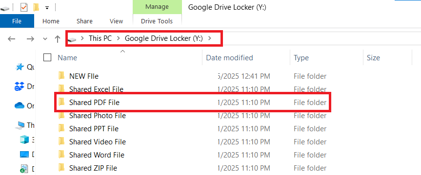 Shared PDF File Folder in Google Drive Locker