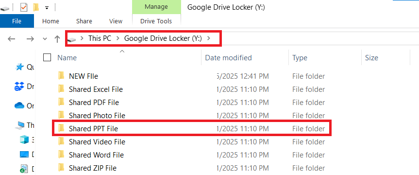 Shared PPT File Folder in Google Drive Locker