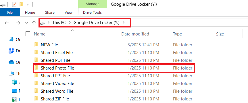 Shared Photo File Folder in Google Drive Locker
