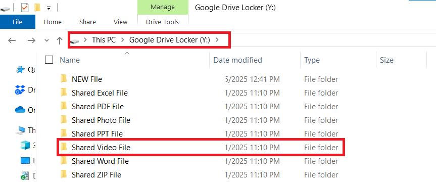 Shared Video File Folder in Google Drive Locker