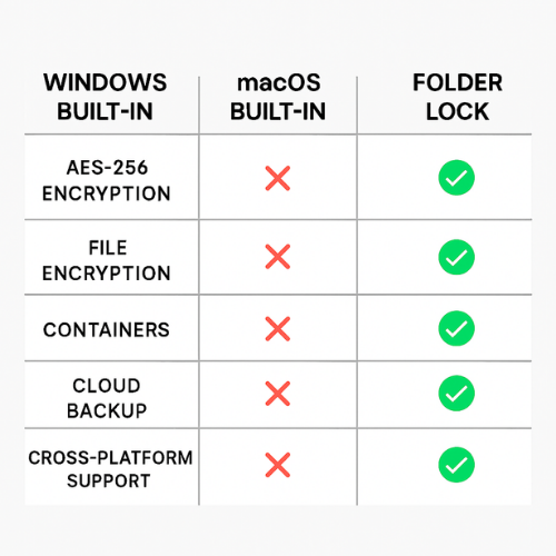 Built In vs Folder Lock Feature Comparison Built-in Encryption vs Folder Lock