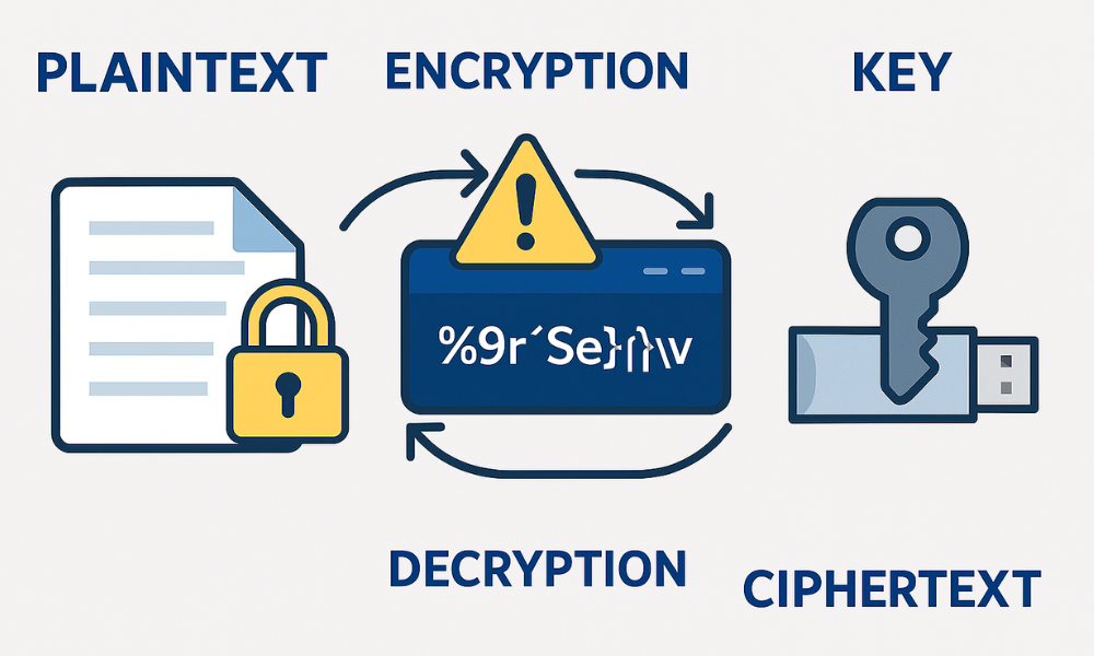 Plaintext → Ciphertext → Key Core Concept
