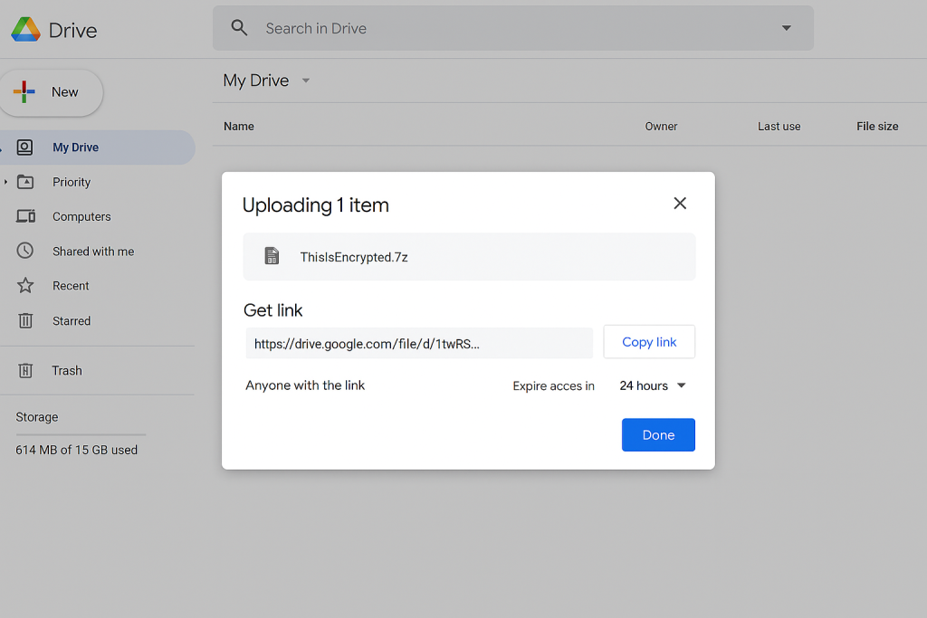 Google Drive Workflow Encrypted Bundle for One Time Sends