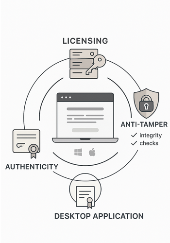 licensing + anti-tamper + authenticity