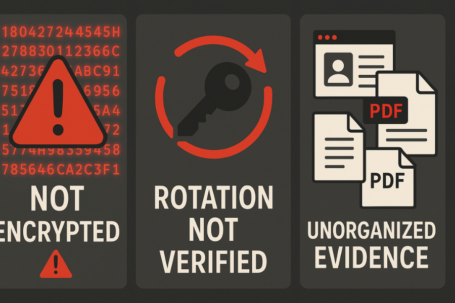 Unencrypted Logs Unencrypted Logs • Unproven Key Rotation • Scattered Evidence